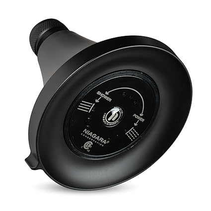 Niagara Conservation N3915MB Earth Luxe 3-Spray with 1.5 GPM 3.35-in. Wall Mount Adjustable Fixed Shower Head in Matte Black, 1-Pack | Bathroom Shower Head Sprayer with Pressure Compensation