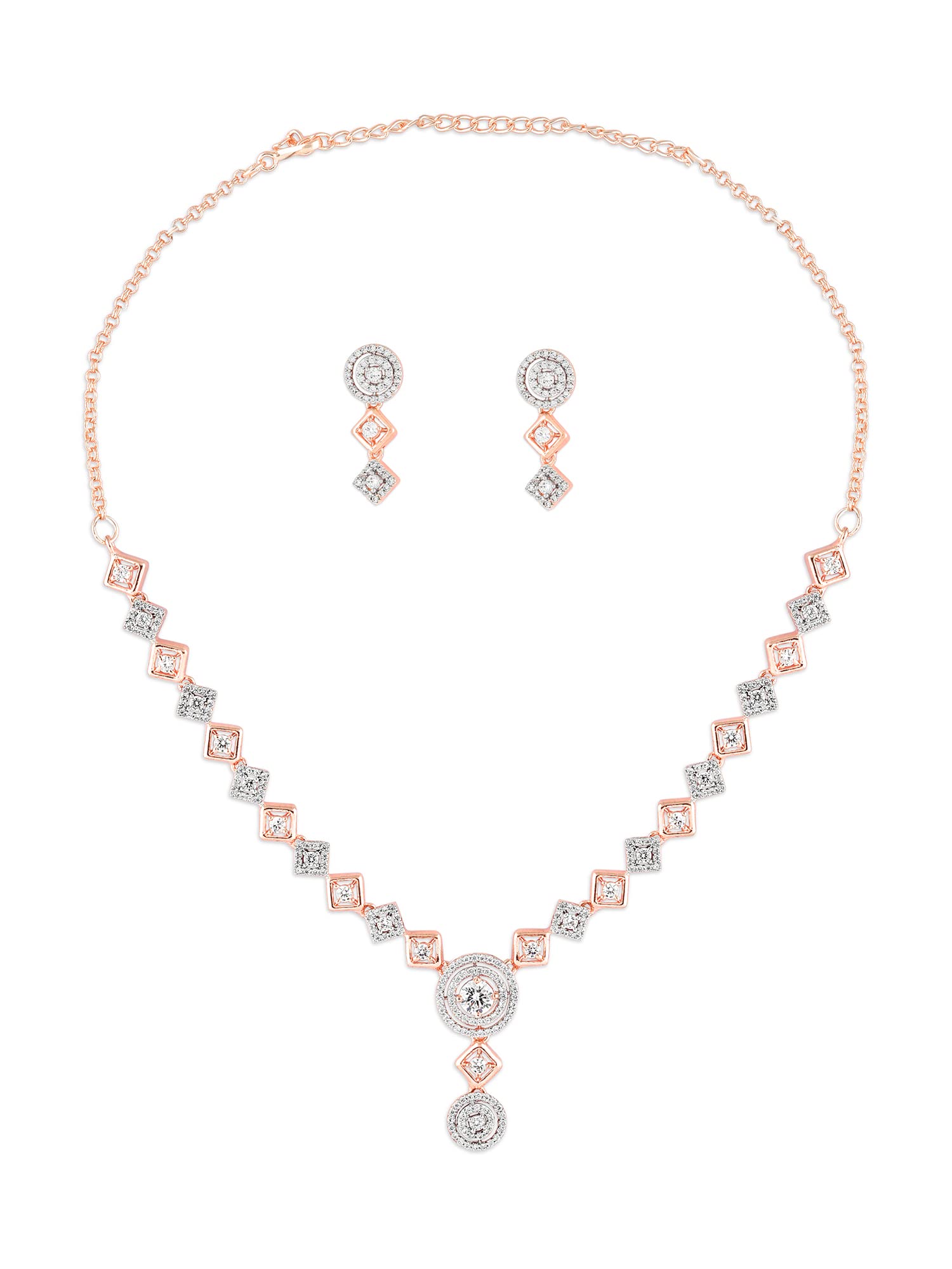 ZAVERI PEARLS Rose Gold Dazzling Cubic Zirconia Contemporary Necklace & Earring Set For Women-ZPFK15950 (B0C4TSWHH8) Amazon Price History, Amazon Price Tracker