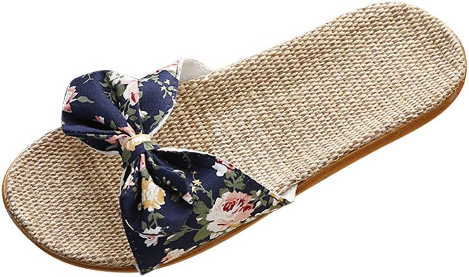 Slippers Women's Linen Summer Mules Bohemian Flat Mules Non-Slip Slippers Slides Slippers Household Shoes Lightweight House Shoes Home Cosy Guest Slippers Linen Shoes