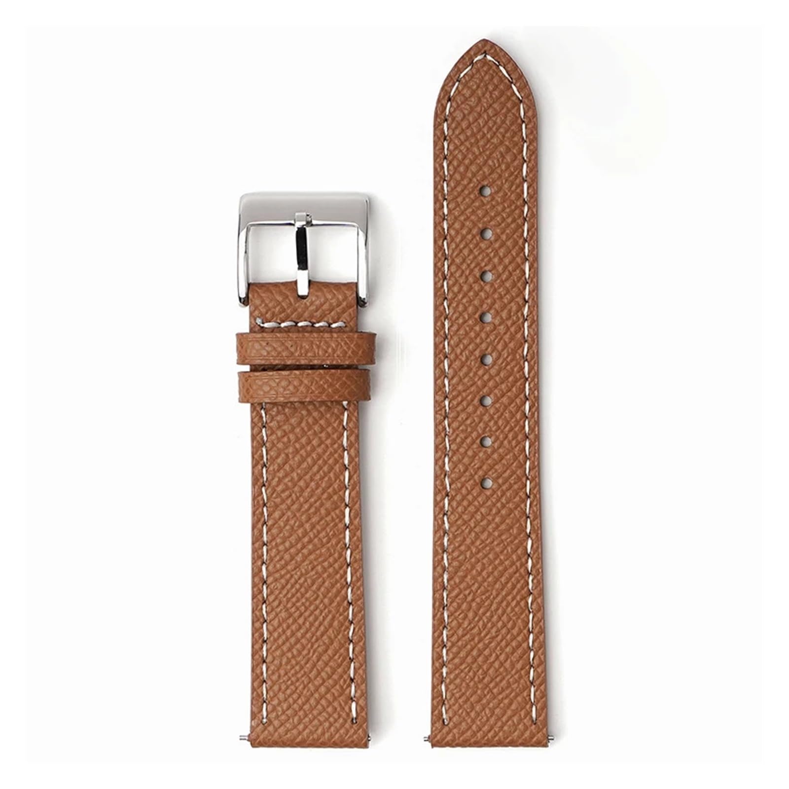 Uhrenarmband， Uhrenarmband aus Kalbsleder mit Schnellverschluss, handgefertigt, Palmenmuster, Armband(Brown wh line,22mm)