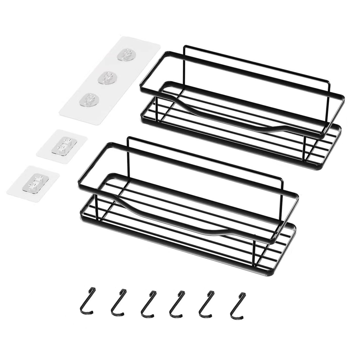 ZJHFFFG 2-Pack Shower Caddy Bathroom Shelf Basket with 6 Hooks Stainless Steel Rack Wall Mounted Storage Organizer for