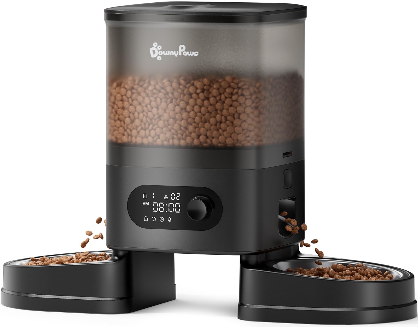 DownyPaws Distributeur Croquettes Chat Automatique, sans Fil avec Minuterie