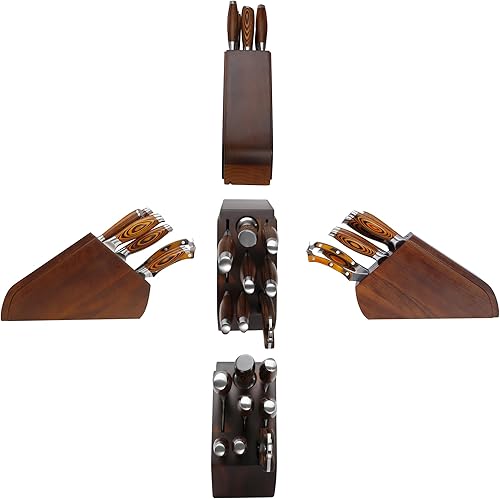 Miniatura 2 de MSY BIGSUNNY - Juego de 9 piezas de cuchillos de cocina con bloque, juego de cuchillos de acero alemán con picador de huesos, mango de madera de