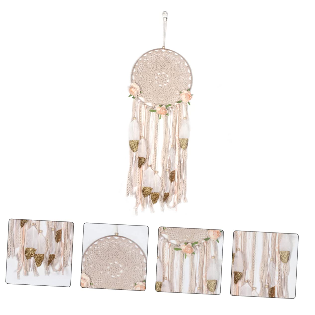 OUNONA 3 Stück -Ornament Riesig Groß Aus Korb Hängend Mini Wand Riese Gruselig Lang Decke Regenbogen Beige Federleinen