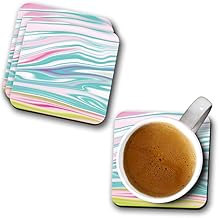 قواعد اكواب مربعة الشكل مزينة بطباعة بتصميم رخامي ملون مصنوعة من خشب ليفي متوسط الكثافة من يوبينغو، مقاس 9.5×9.5 سم، 6 قطع