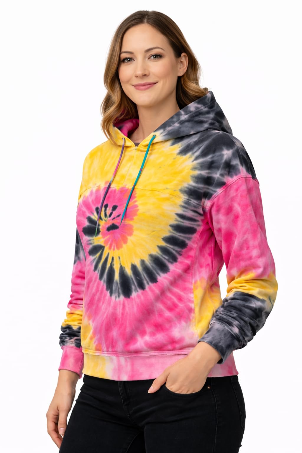 Women's Tie-Dye Hoodie Sweatshirt, Cotton Blend, Adjustable Hood, Ribbed Cuffs, Casual Street Fashion-picture-21