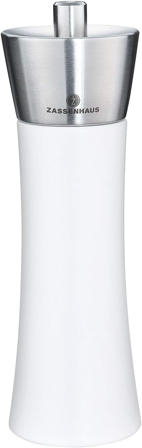 Zassenhaus Augsburg Pepper Grinder Mill, 7-Inch, Gloss White with Stainless Steel