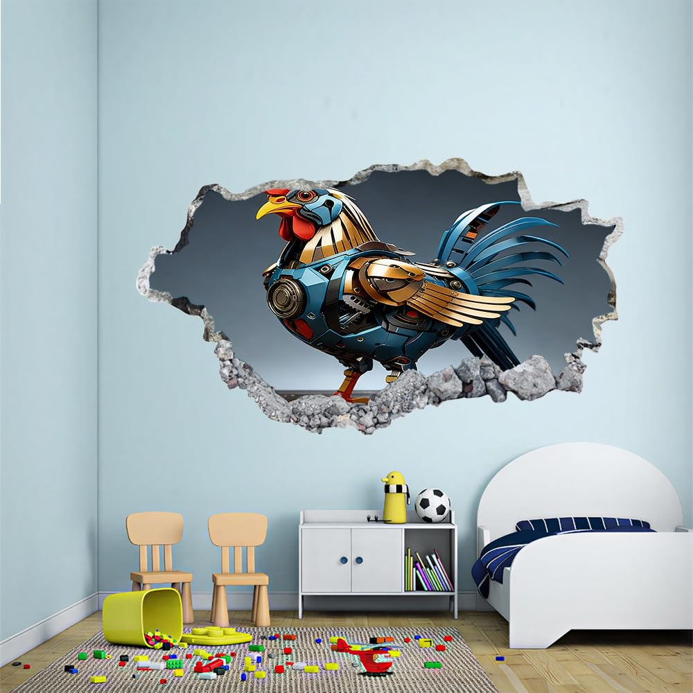 3D Wandtattoo Wanddurchbruch, Hahn Durchbruch Wandaufkleber für Kinderzimmer, sticker für Wohnzimmer, Cyberpunk Wandsticker, Wandbild Junge Mädchen Schlafzimmer