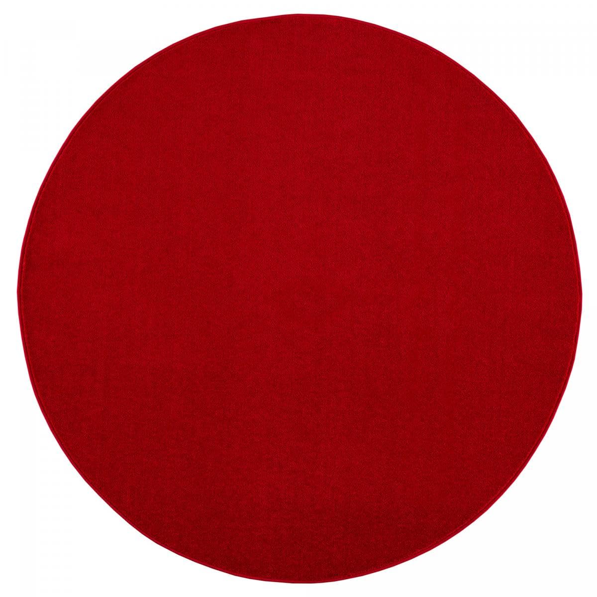 Tapis Rond Ø 120 Cm, Salle De Réception, Teinte Rouge, Motif Uni, Silhouette Circulaire Élégante, Tissé en Turquie, Poils Ras, 7534