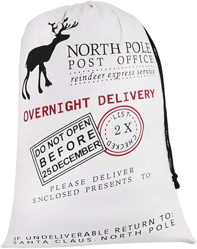 Miniatura 2 de Bolsa de regalo de Navidad, 2 sacos de Papá Noel extra grandes, reutilizables, de lona blanca con cordón para almacenamiento de regalos de Navidad