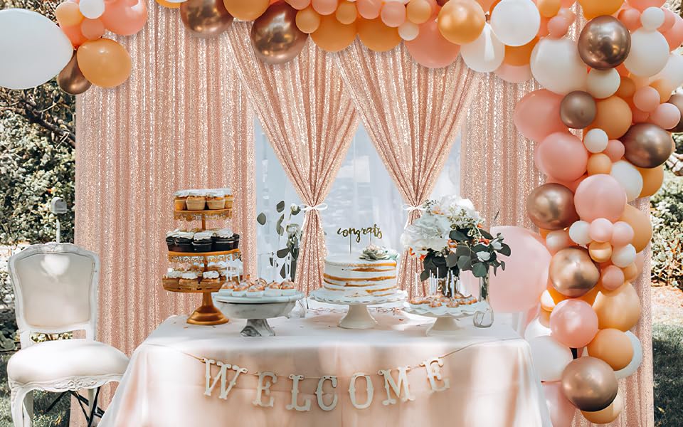 Image of SoarDream Rose Gold Glitter Sequin Backdrop Curtains 4 Pieces 2ftx8ft Dessert Backdrop Wedding Party Decor Glitter Photography Background
