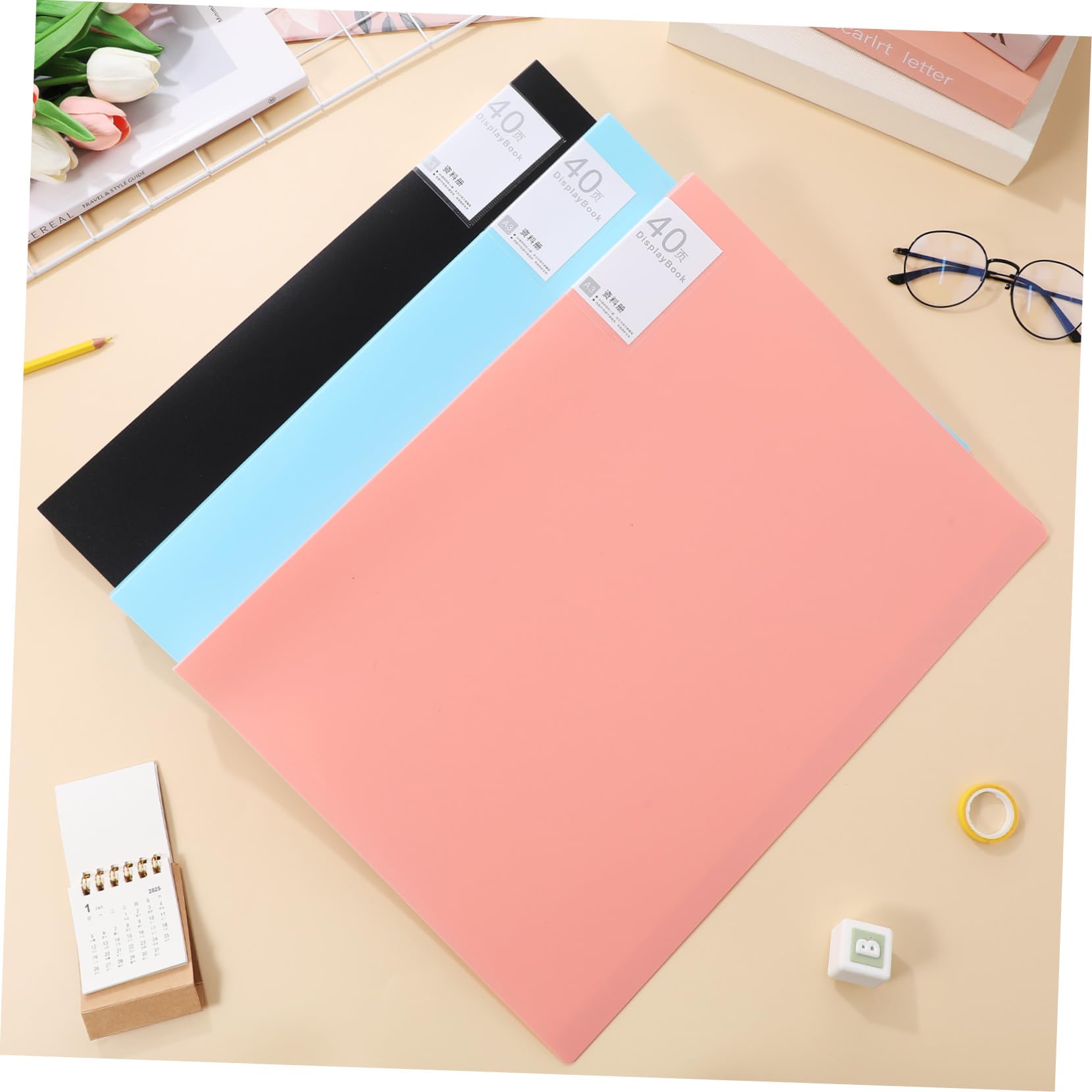 Garneck Set 3 Cartelle Porta Documenti A3 con 40 Pagine, Cartellina in Plastica Robusta, Capacità Ampia per Scuola e Riunioni, Design Elegante e Pratico