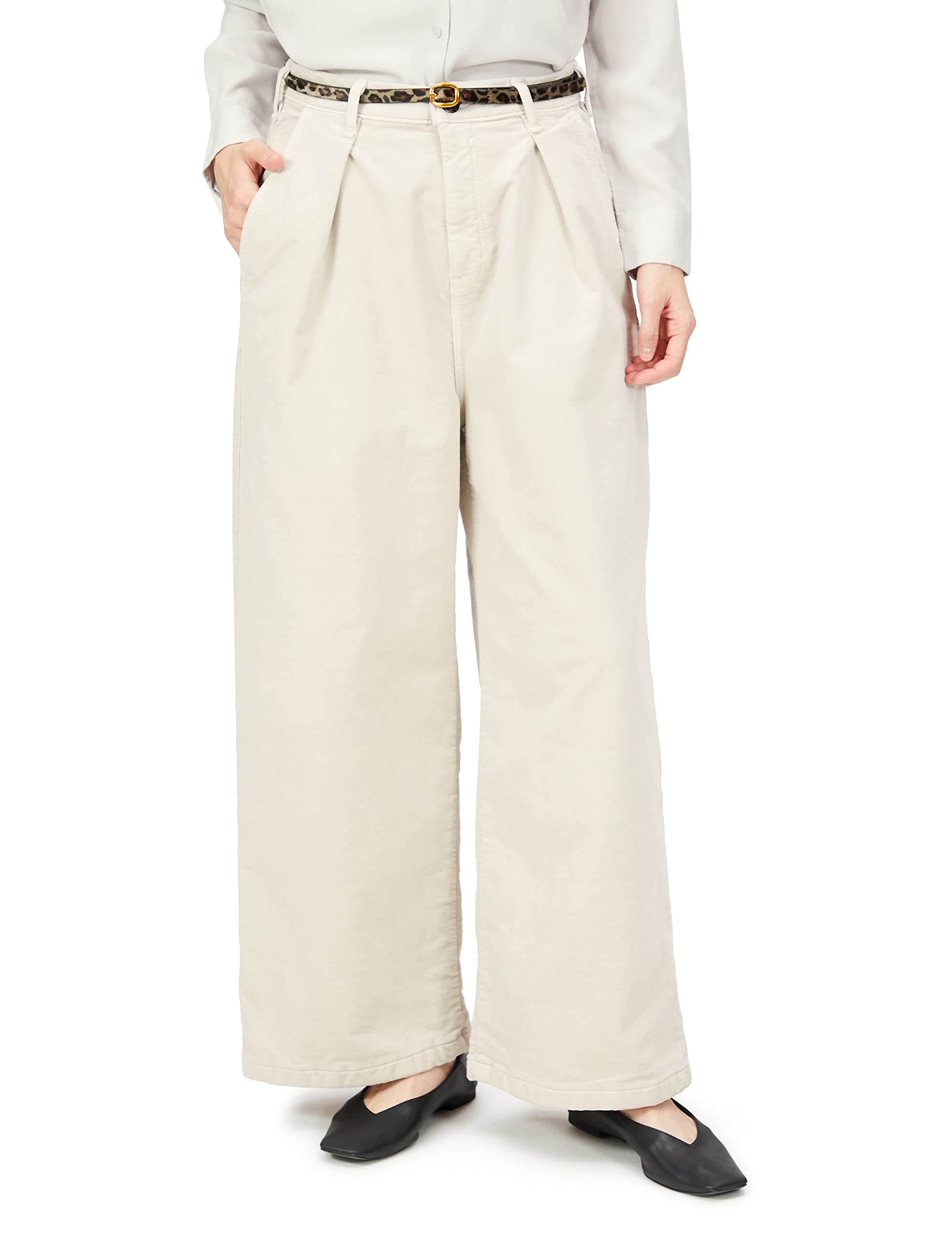 [サムシング] カジュアルパンツ ベルト付きタックワイドパンツ 綿麻ツイル  日本製 SN765S レディース アイボリー XS サムシング] カジュアルパンツ ベルトつきTUCK WIDE レディース