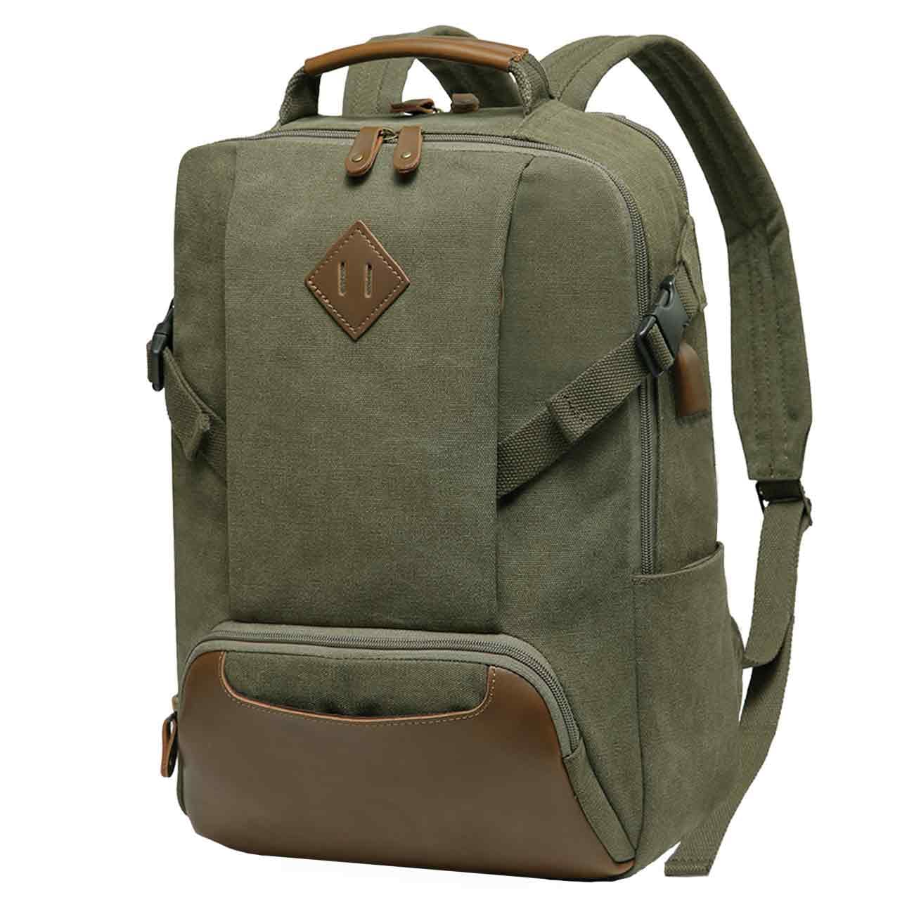 Kasgo Mochila Hombre Mujer, Mochila Universidad Adolescente Mochilas Escolares Vintage Mochila Viaje Lona Casual Mochila Trabajo Impermeable Mochila Portatil Ordenador 15.6 Pulgadas con Puerto USB