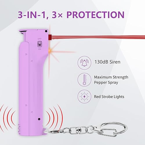 Miniatura 2 de Juego de alarma personal 3 en 1 para mujeres de autodefensa con spray de pimienta, gel pimienta de máxima fuerza y sirena de 130 dB y luces LED