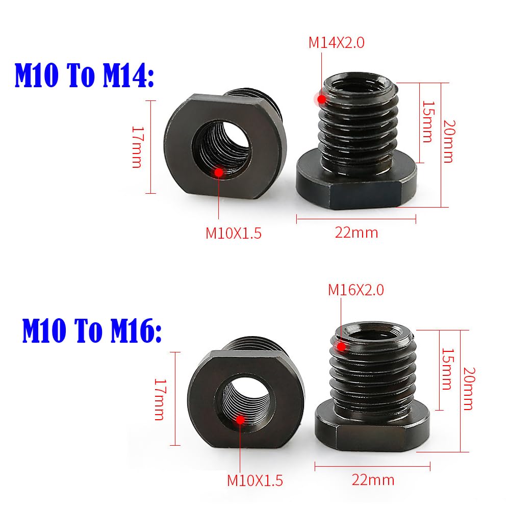 Accessoire Polissage Perçage Lot De 2 Adaptateurs De Filetage M10 Mâle Vers M14 Femelle - Pour Meuleuse D'angle, Polisseuse, Outils Diamant Longueur 42 Mm