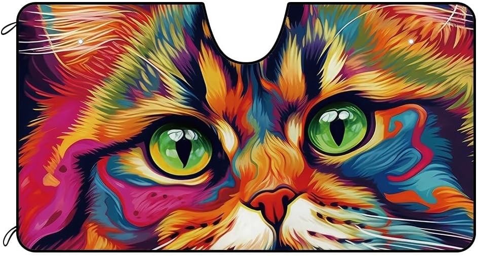 American Curl Exotic Shorthair Cat Windshield Sunshade for Car Truck SUV Cute Pet Face Front Windows Sunshade Blocks UV Rays Sun Heat 51x26.8 Inch Style 2