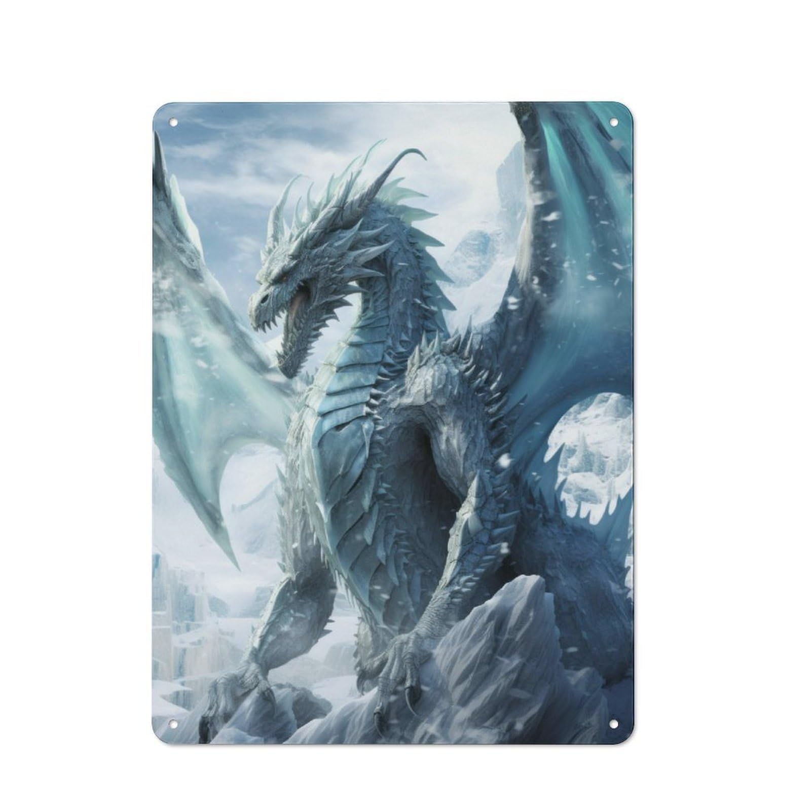 Junmoney Frozen Dragon In Ice World For Garden Room Or Summerhouse, Vintage Tin Sign 40X30cm, A Metal Wall Feature For Garden Rooms And Summerhouses