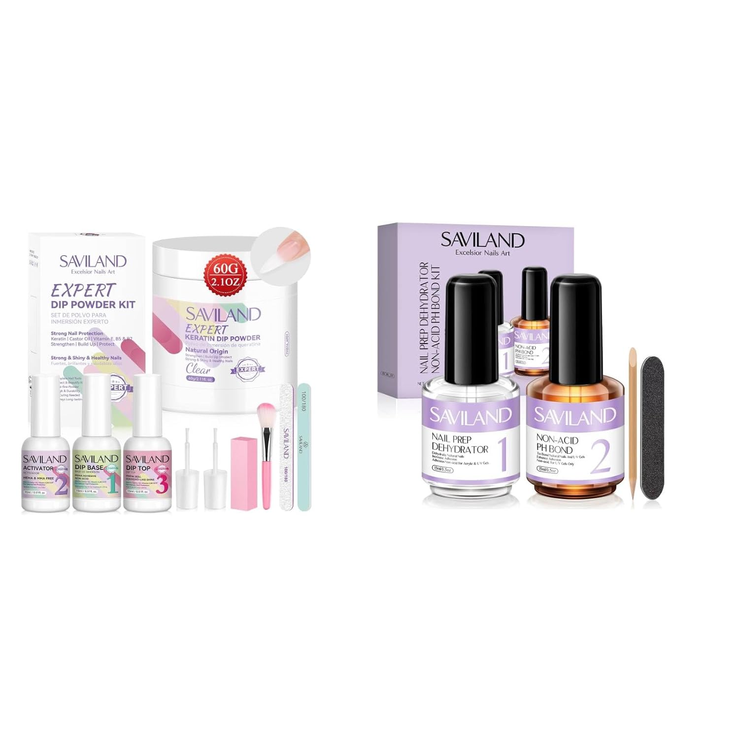 SAVILAND Clear Dip Powder Nail Kit Starter with Nail Dehydrator and Primer