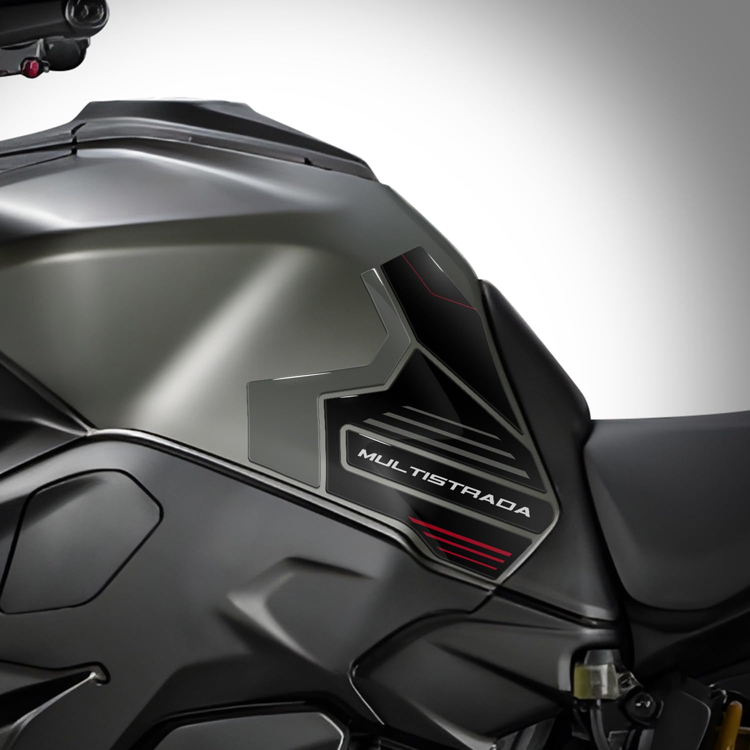 Az Graphishop 3D-Harz-Seitenaufkleber kompatibel mit Ducati Multistrada V2 / S 2025 Schutz vor Stößen und Kratzern Motorradzubehör Made in Italy L-MV2-25 (Storm Green)