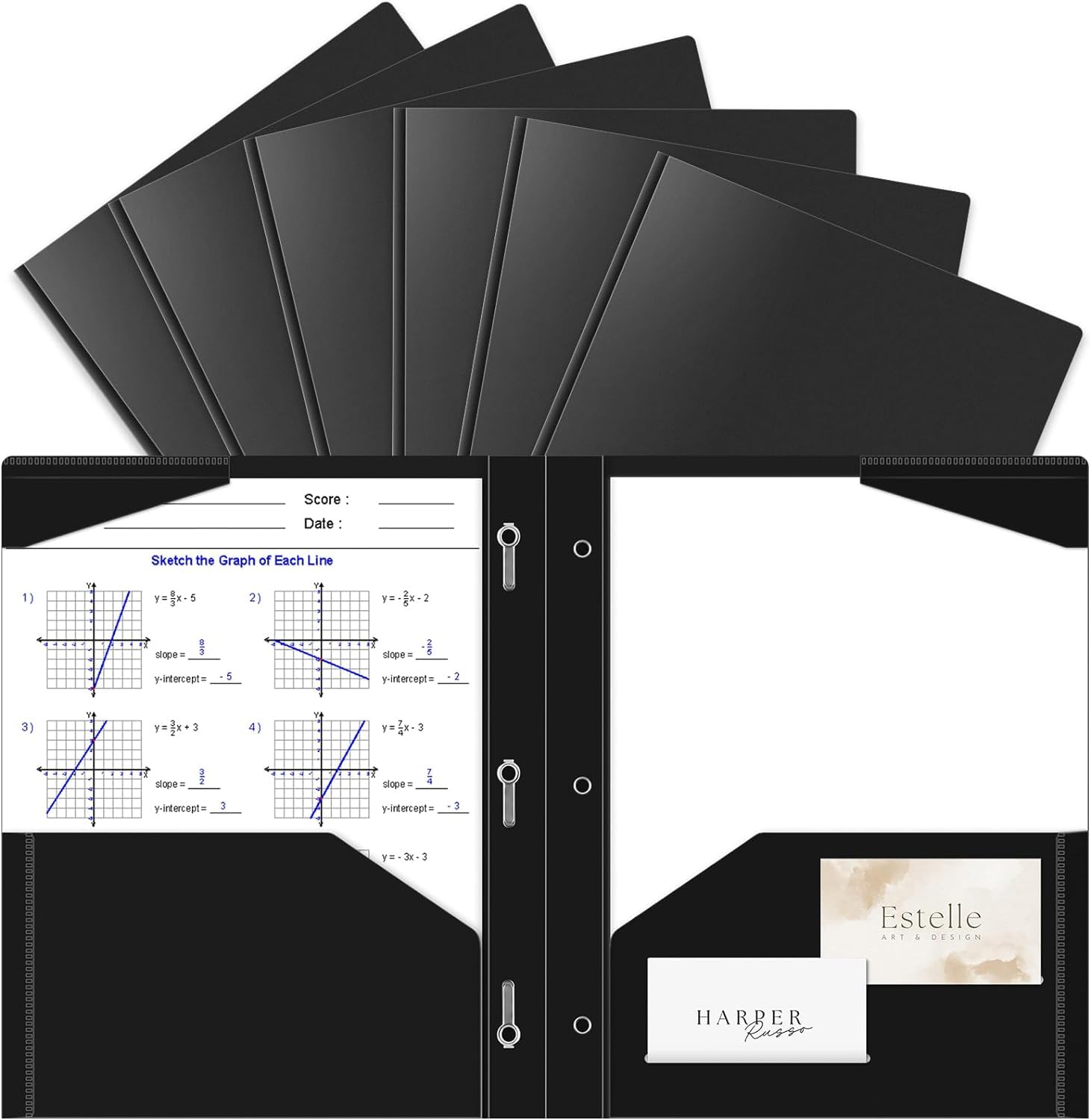 OTCRAFT 12 Pack A4 Pocket Plastic Folder 2 Pockets and 3 Prongs 2 Card Slots, Durable, Tear-Resistant Heavy Duty Pocket Folders with Prongs, Colored Prong Folders for Schoolwork & Officer(Black)
