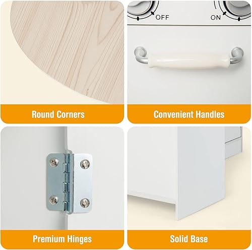 Miniatura 6 de HONEY JOY Juego de cocina esquinera para niños, cocina de madera para niños pequeños, dispensador de agua, microondas, campana extractora,