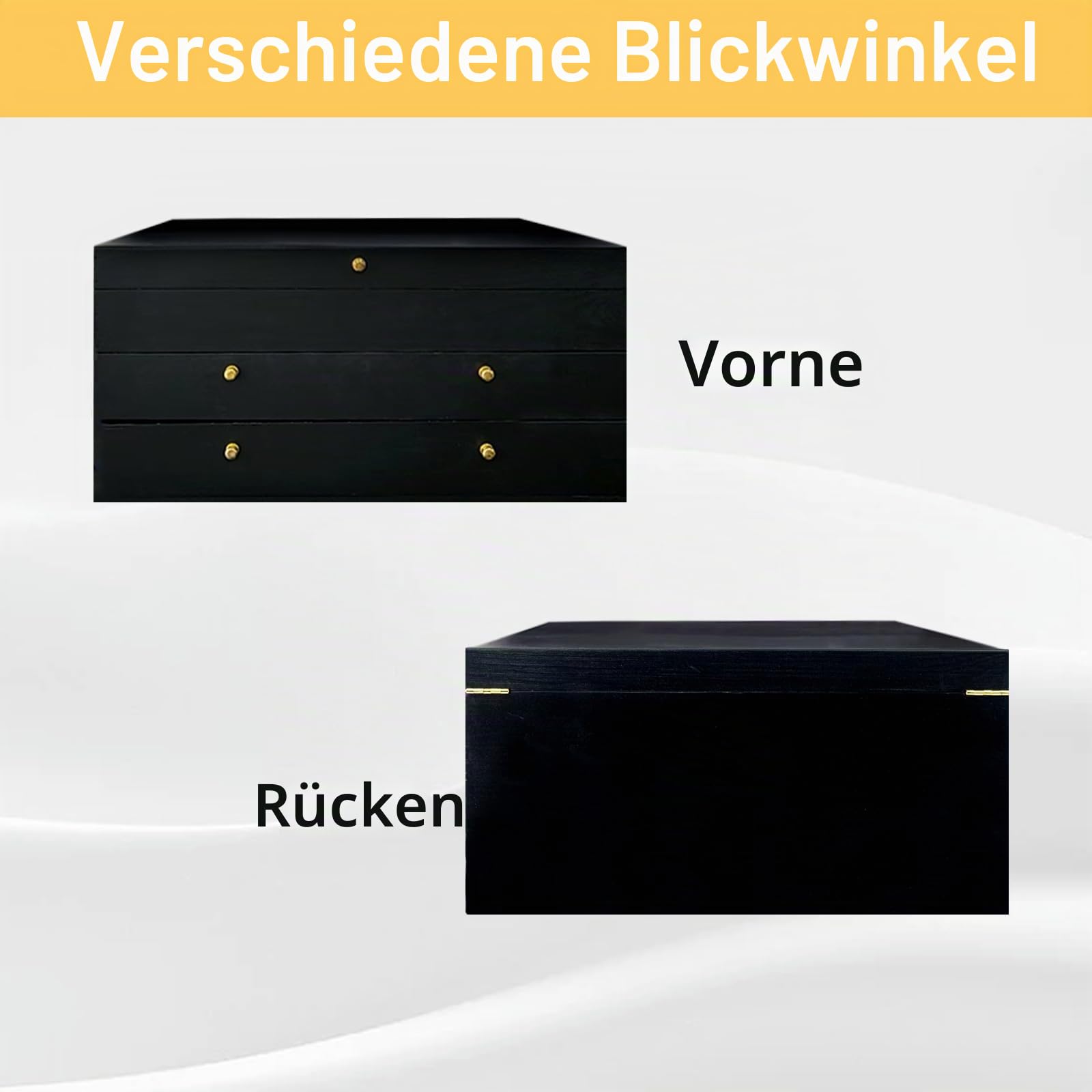WodGod Besteck-Aufbewahrungsbox, 3-lagig, Holz, Bestecktruhe mit Schublade, 39 x 29 cm, Besteck- und Utensilien-Organizer für Küche (Besteck nicht im Lieferumfang enthalten) (Schwarz