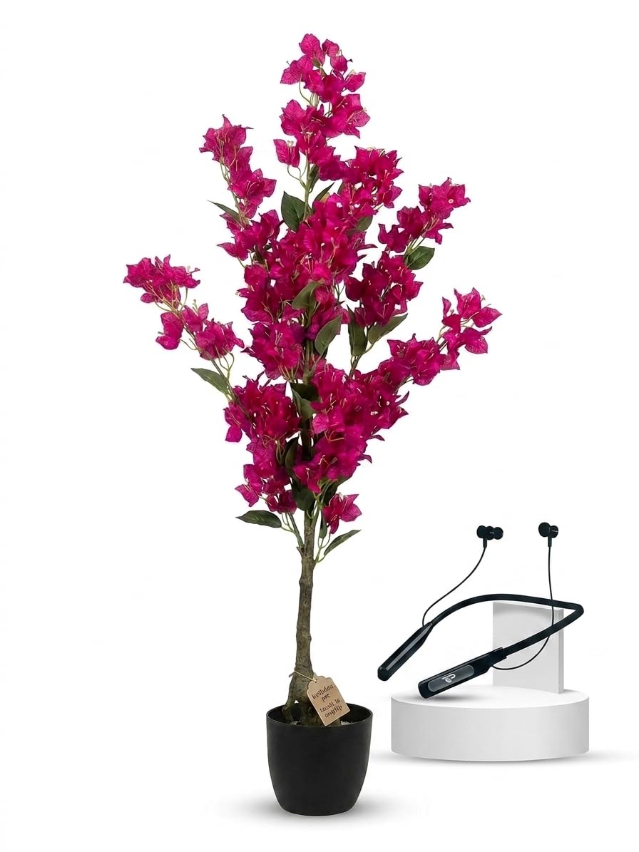 Kayra Decor Artificial Bougainvillea Plant with Pot | 4 Feet Tall – Big Artificial Plants for Home Decor, Indoor Decorative Tree for Home & Office Decor with Neck Band-image-11