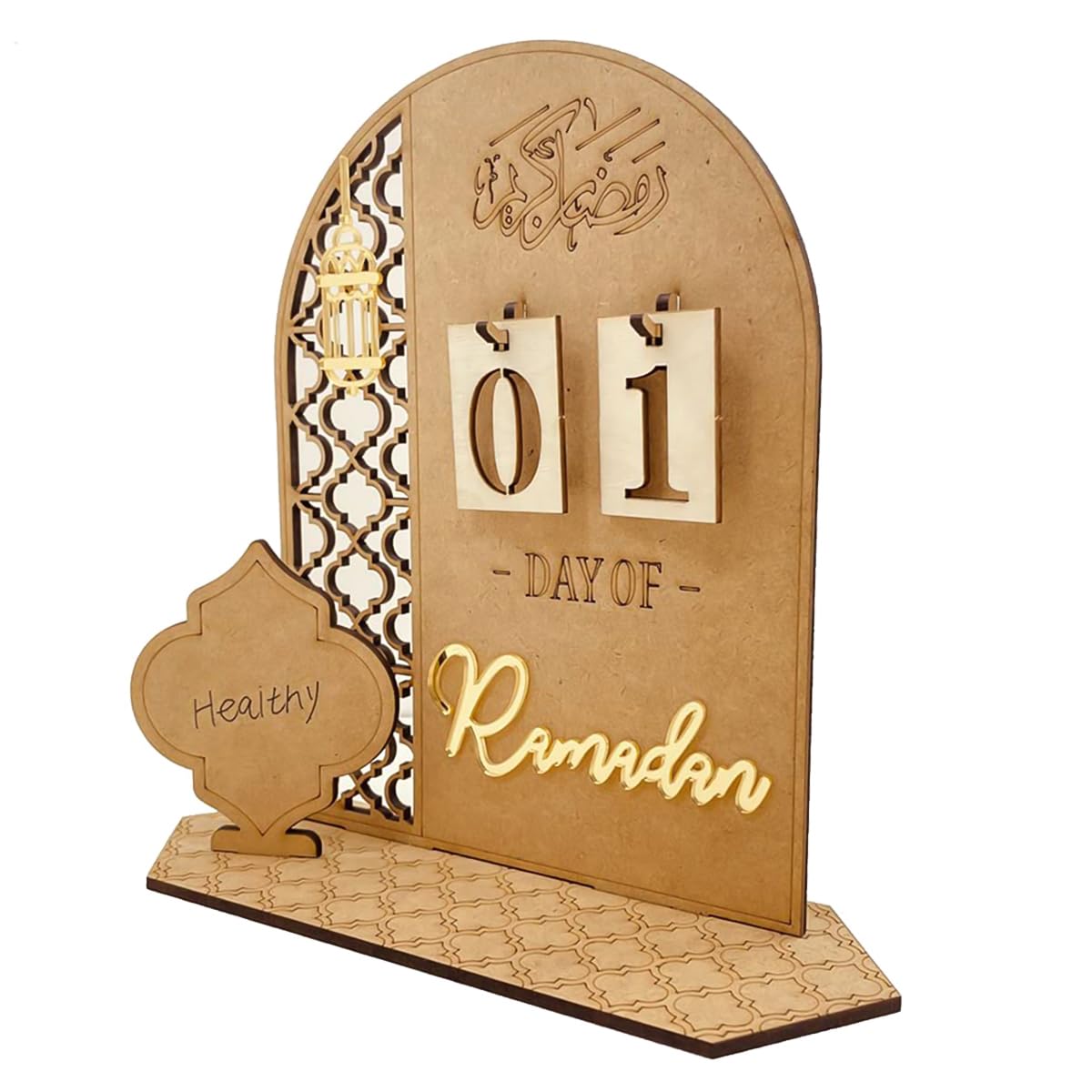 Ramadan Advent Calendar Eid Mubarak Wooden Countdown Calendars Tracker Date Gift for Kids Arabic Muslim Islamic Holiday Table Home Decorations DIY Inspiration Reusable (A)