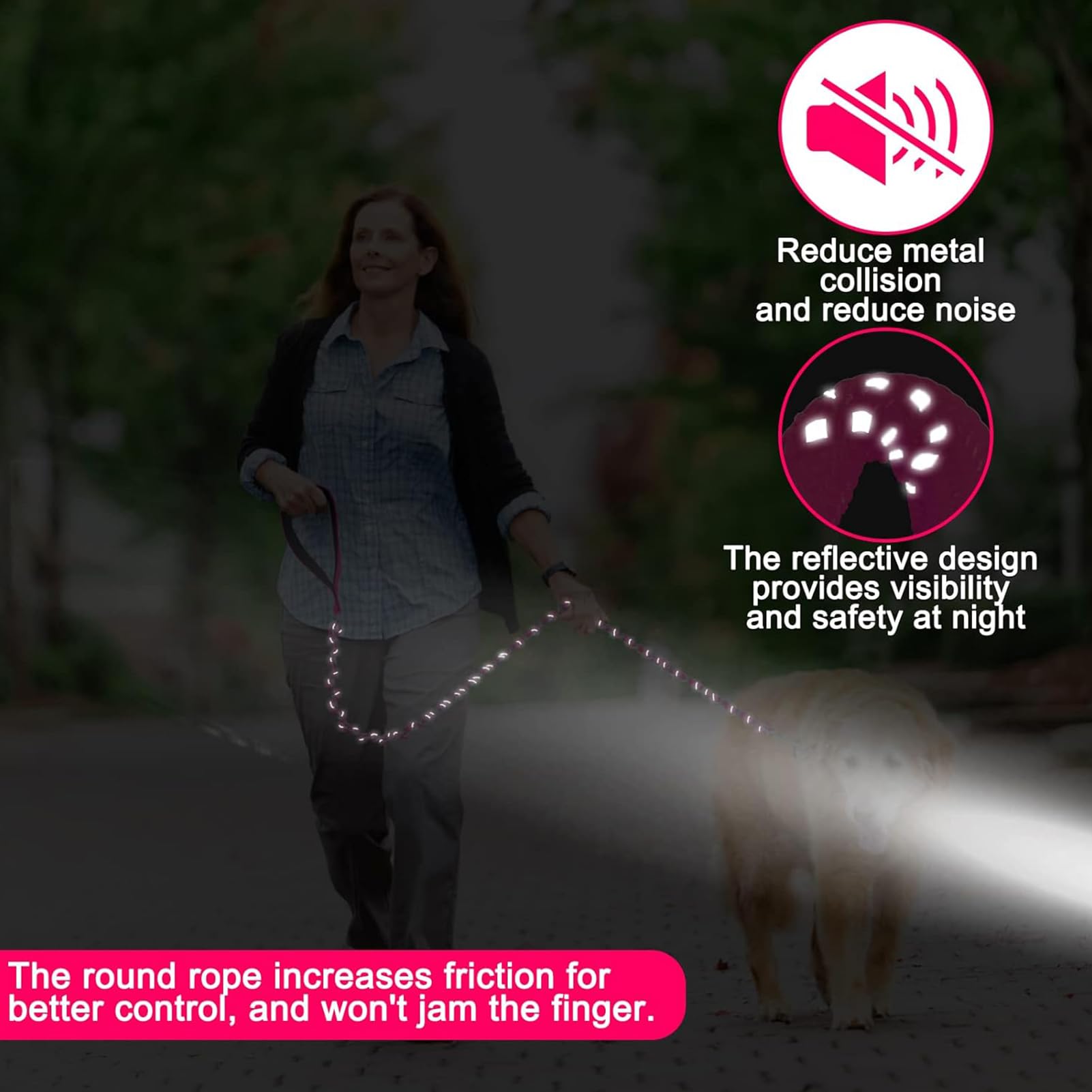 Homimp Chain Dog Leash for Medium Large Dogs Reflective 6 FT Chew Proof Heavy Duty Metal Leashes with Soft Padded Handle - Image 3