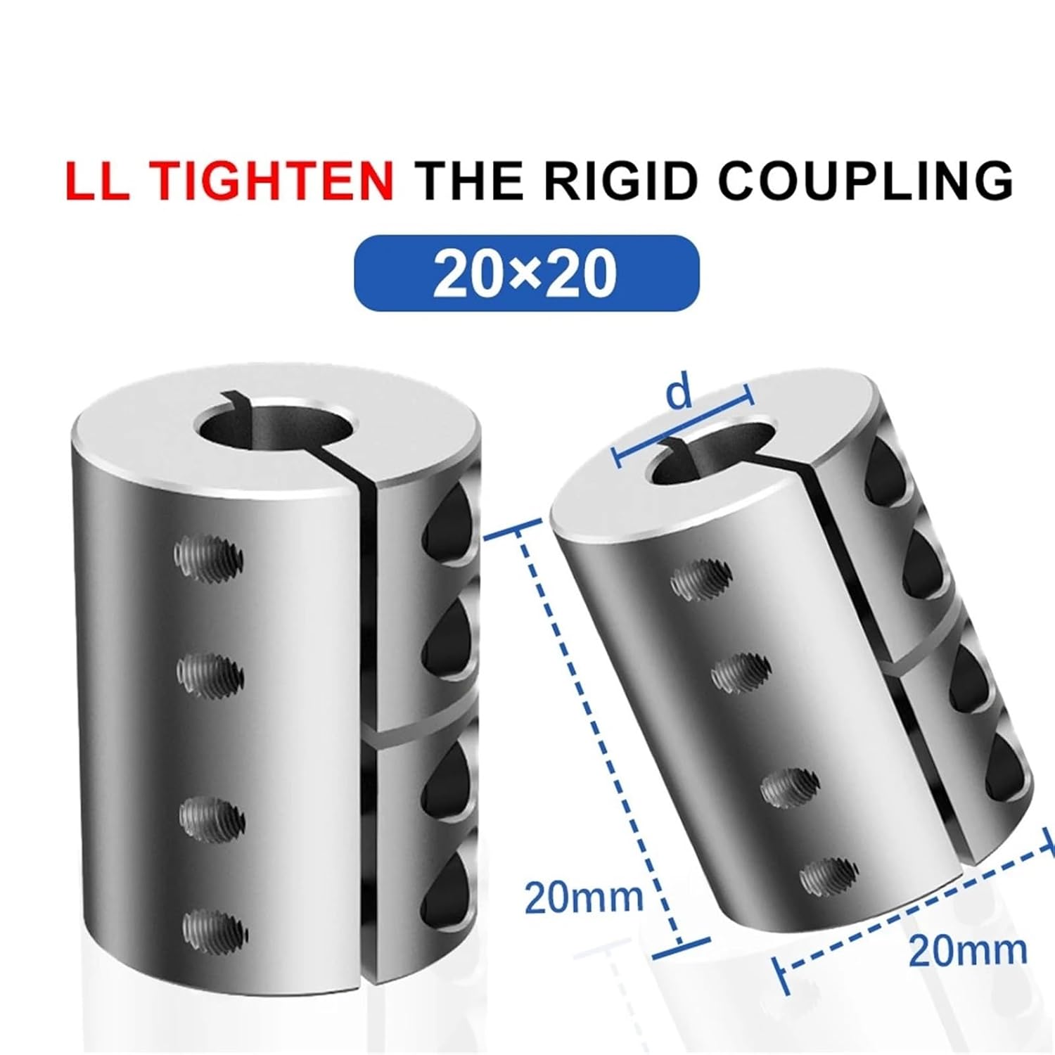 Shaft Coupling LL D20L20/20 Rigid Torque Motor Connector Coupler CNC Aluminium Universal Joint 3D Printer 1Pcs(LL-B-D20L20-9X9)