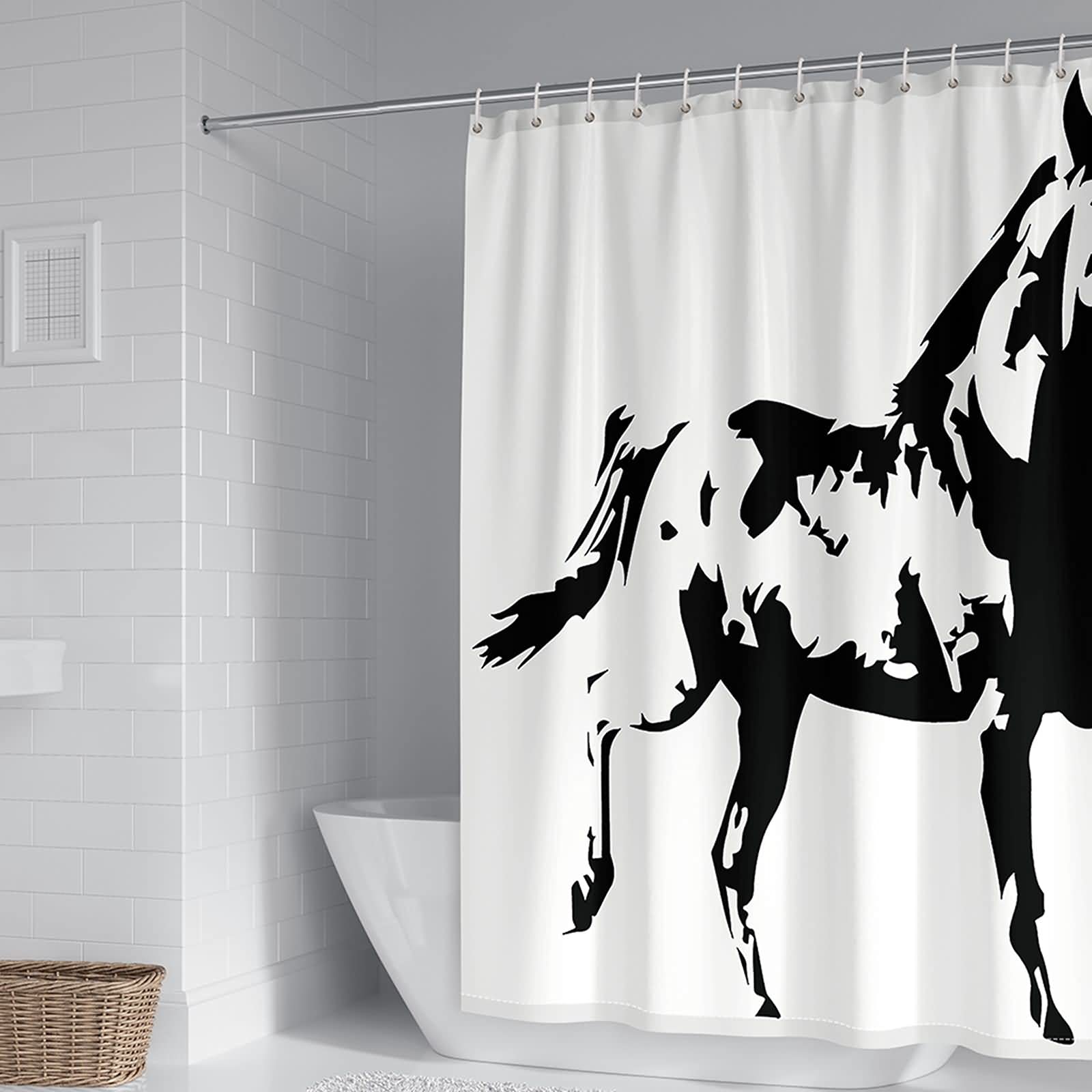 Rideau de douche en polyester KnSam avec œillets et motif cheval gris