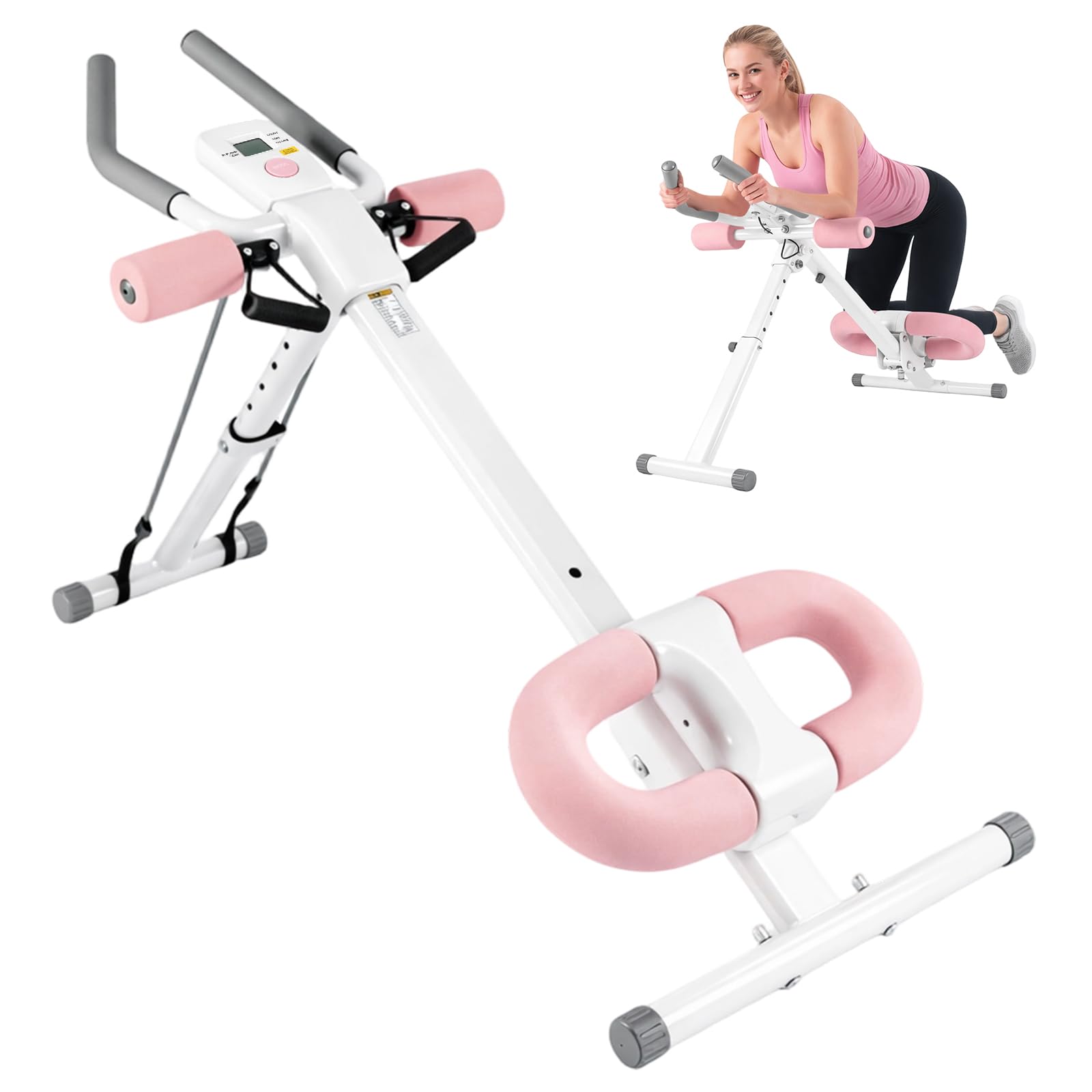 Ab Trainer Abdominal Muscle Machine Adjustable for Home Gym, Foldable And Space-Saving, Quiet Wheels, Knee And Elbow Pads