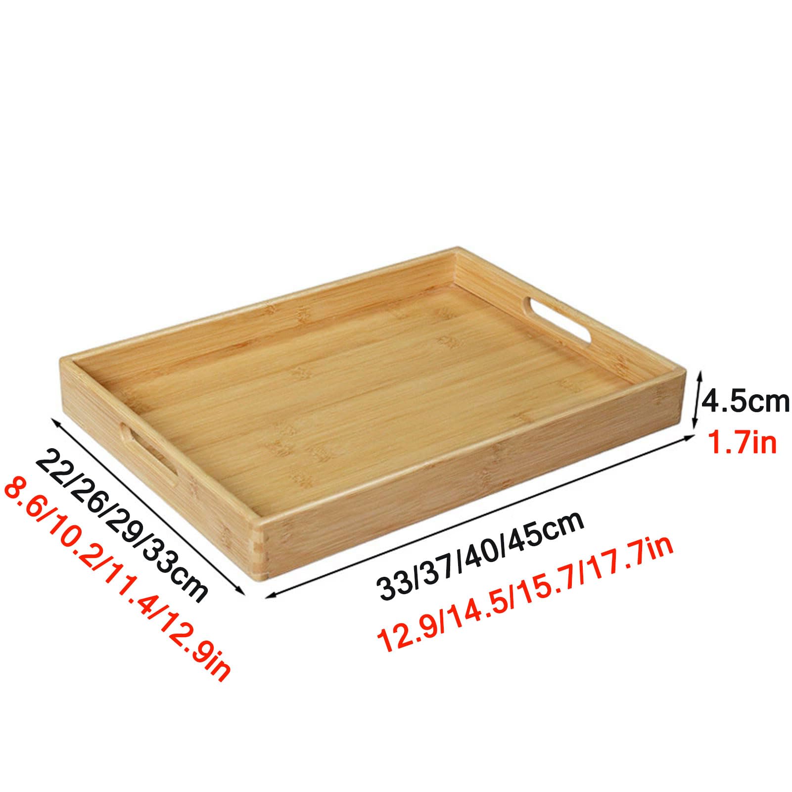 HUHJYUGE Bandeja de Madera, Bandeja Bambú para Servir con Asas, Bandejas para Servir Comida, Bandeja Rectangular Cocina, Bandeja de Servicio para Té y Café (B 40x29x4.5cm)