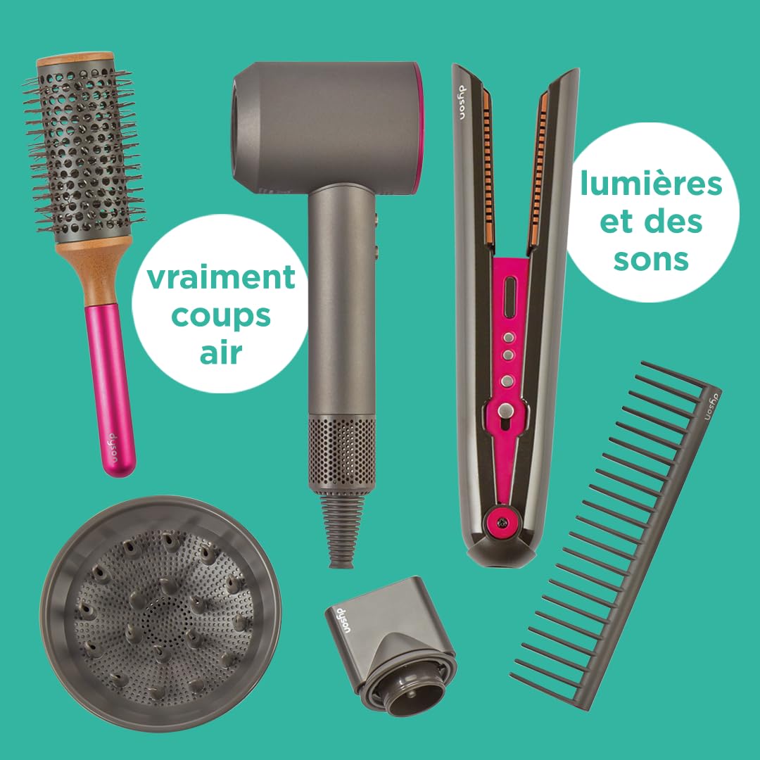Casdon Dyson Jouets - Kit de Coiffure Supersonic & Corrale Deluxe - Lisseur et sèche-Cheveux Fonctionnels - Comprend des lumières et des Sons interactifs - 3 Ans +, Gris