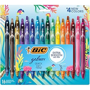 BIC Gelocity Quick Dry Ocean Themed Gel Pen Set with Fast-Drying Ink and Retractable Design, 16-Count in Assorted Ink