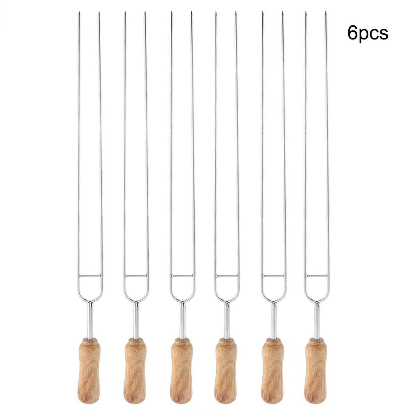 Spiedini per Barbecue a Forma di U, Forchetta in Acciaio Inossidabile Riutilizzabile con Manico in Legno per Arrosti, Kebab e Grigliate all'Aperto, Resistente al Calore, Ideale per Feste e Campeggio