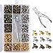 Produktbild NAHUAA 300 Set Leder Nieten Doppelkappe 6mm 8mm 12mm Hohlnieten Metall mit Nietenzange Lochzange Ledernieten für Leder Gürtel Stoff Papier Kleidung Lederhandwerk 3 Farbe Gold Silber Bronze