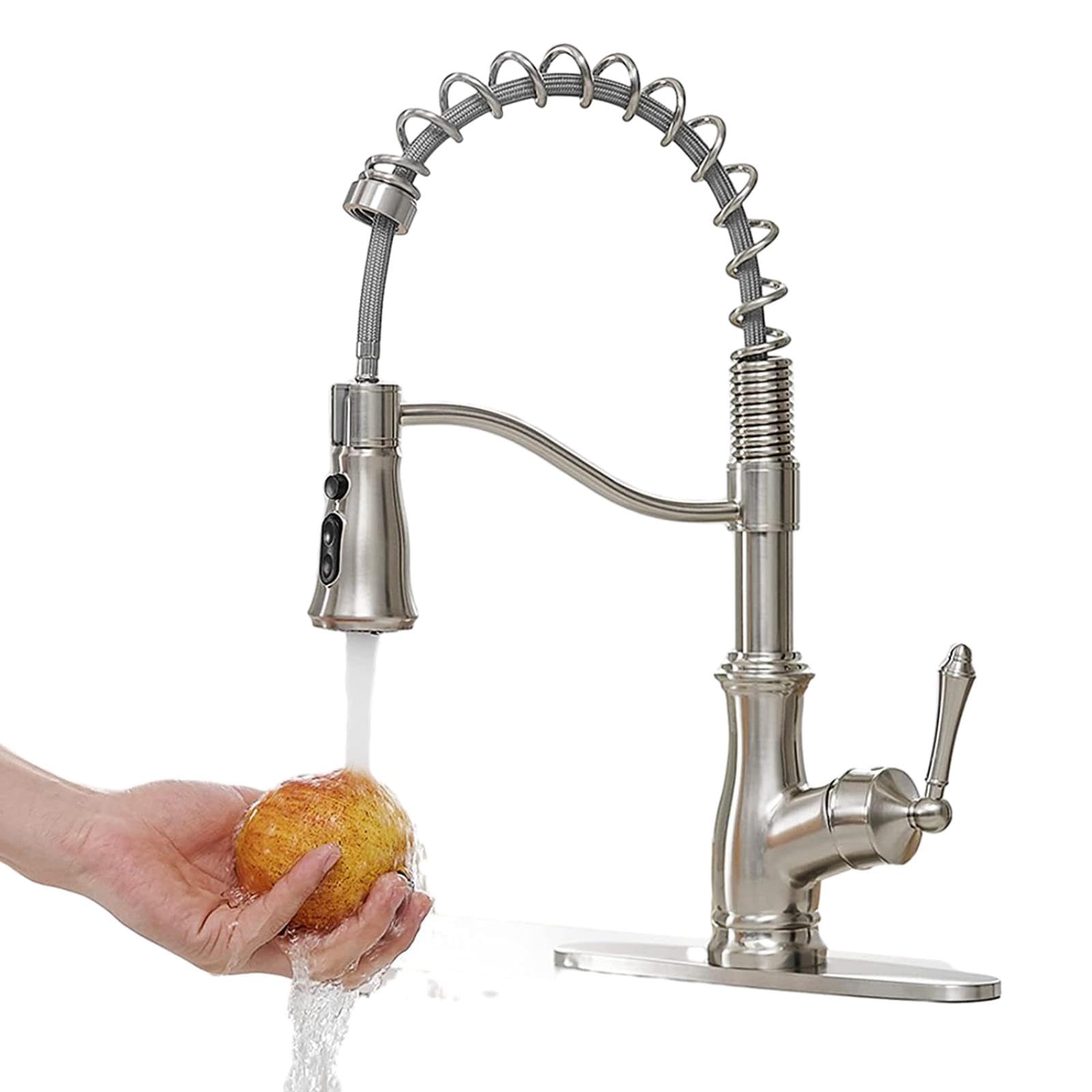 ZYCHSJXA Water Kitchen Tap Faucet with Pull-Down Sprayer Sink Deck Mount Single Handle Brushed Plain