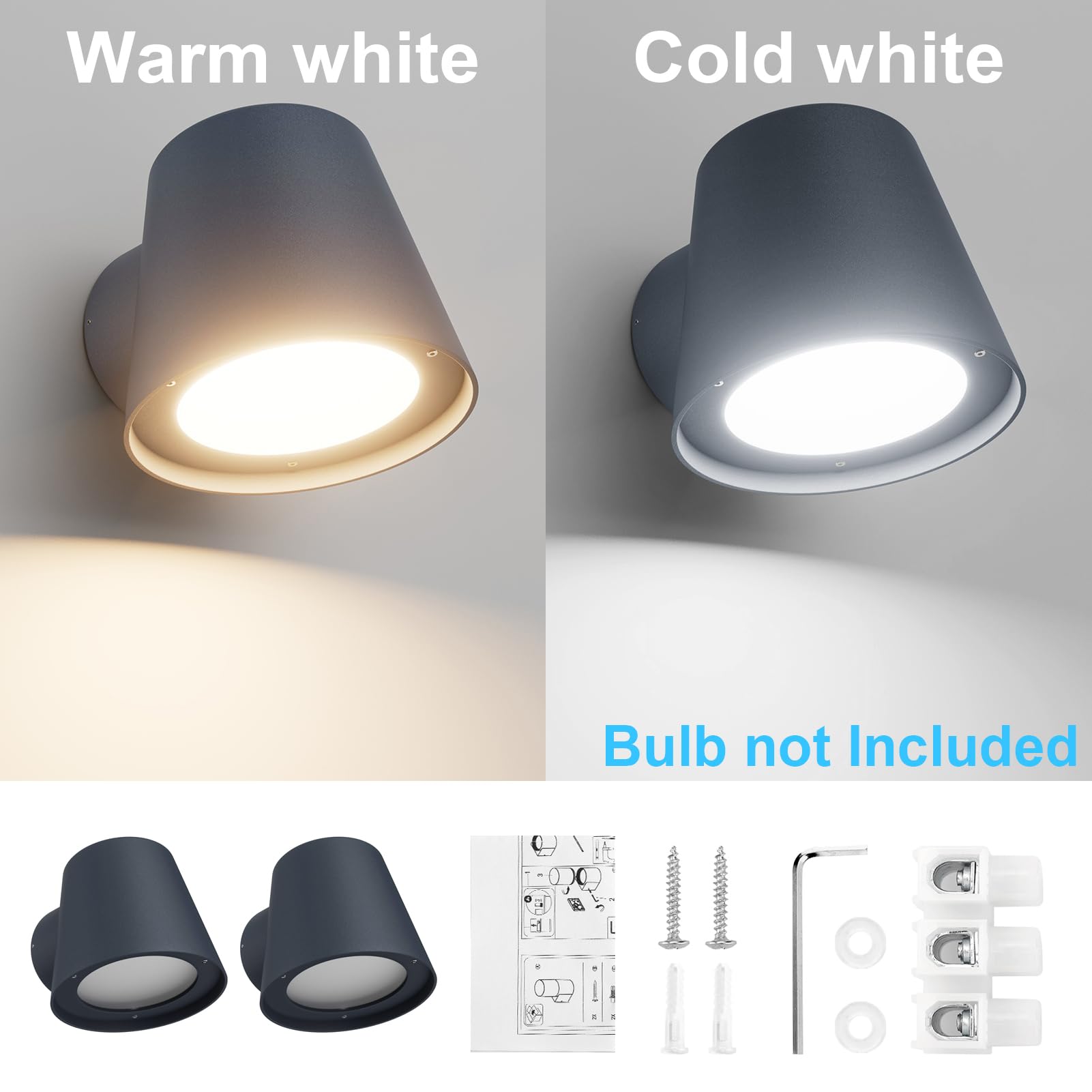 Klighten 2 Pezzi Lampada da Parete GU10 Esterni/Interni, Moderna Applique da Esterno, IP65 Luci da parete in Alluminio+PC, per Giardino Balcone Ingressi, Lampadina non Inclusa, Antracite