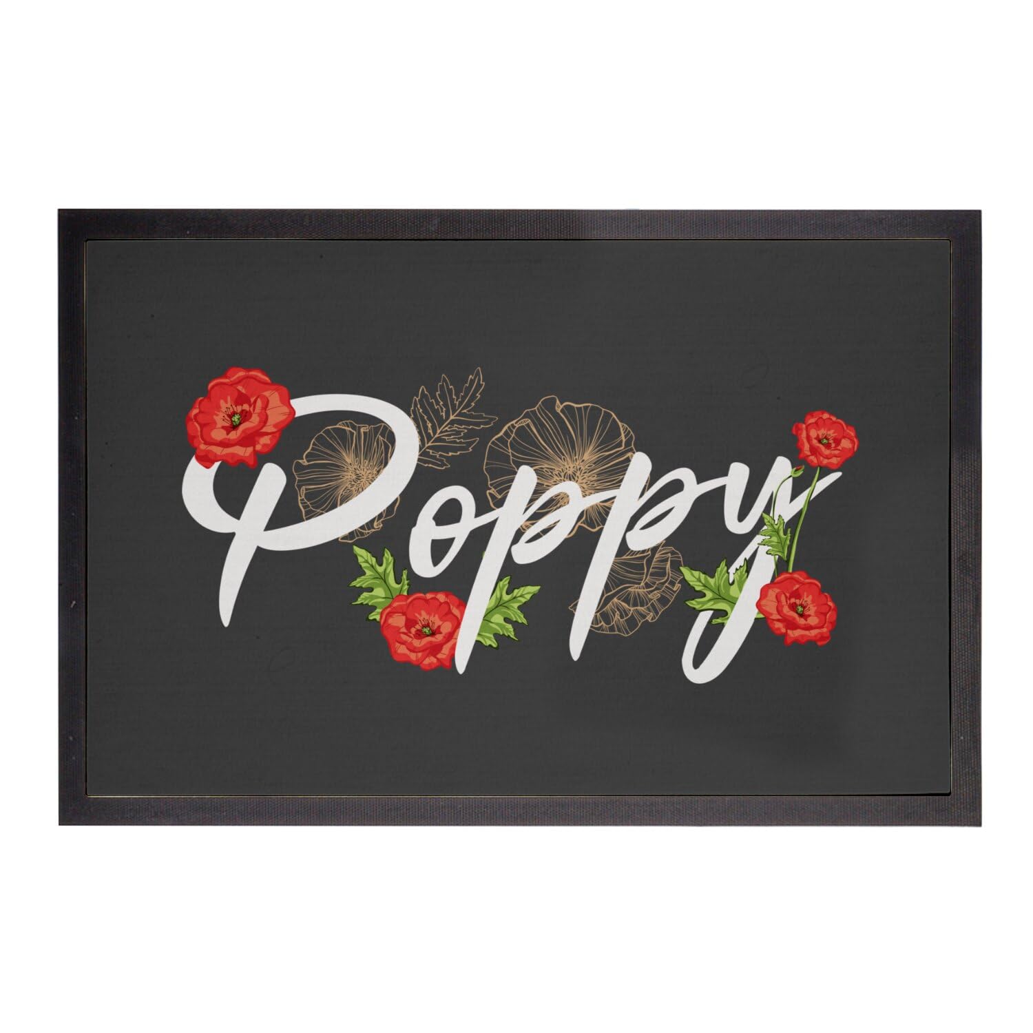 Paillasson noir anti-saleté Poppy Flowers pour garder votre sol propre avec chic