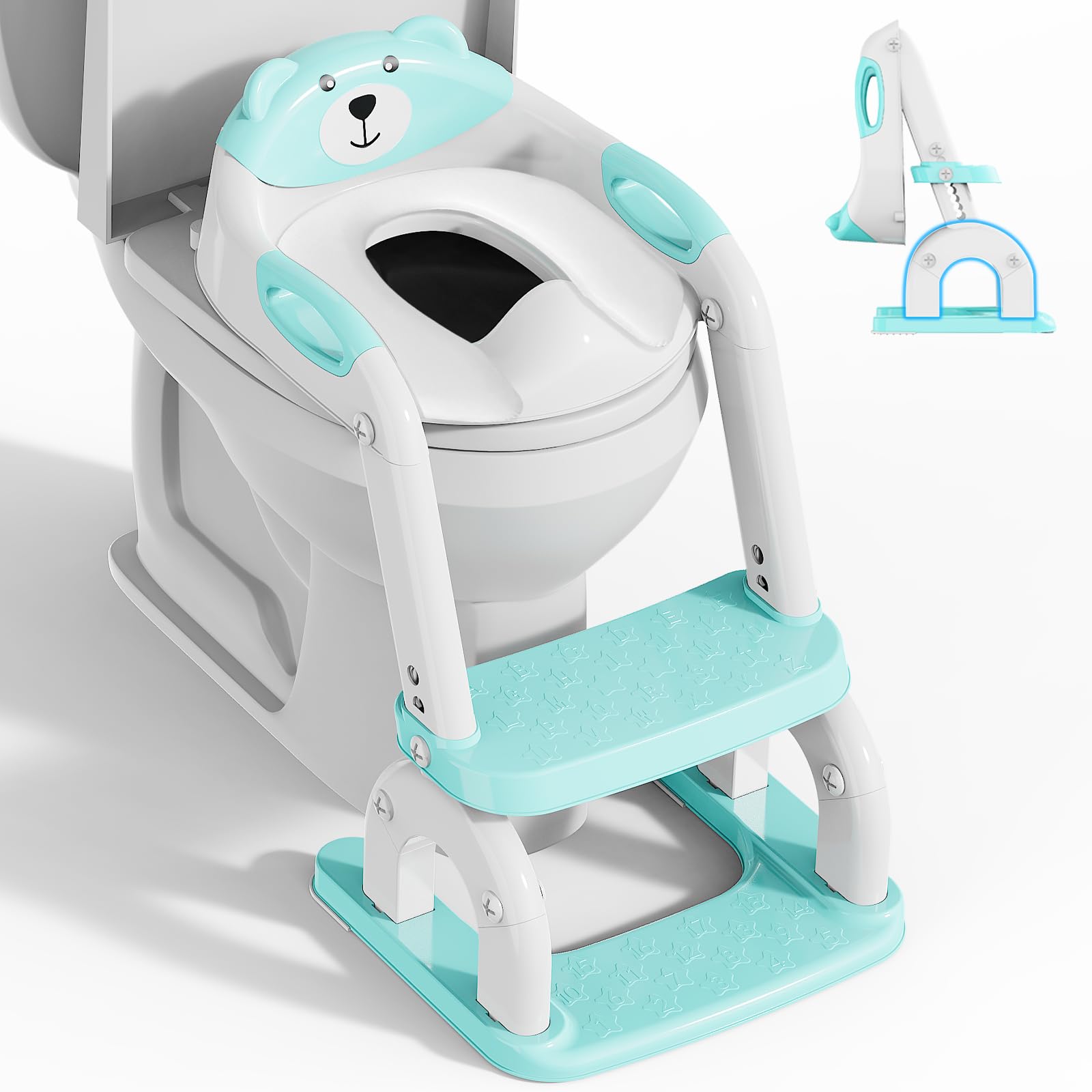 Sedile WC per bambini con scale, accessorio per WC aggiornato, per bambini e bambine, 2 in 1, con scale, regolabile in altezza, comodi sedili per WC sicuri, poggiapiedi per bambini (Blu)