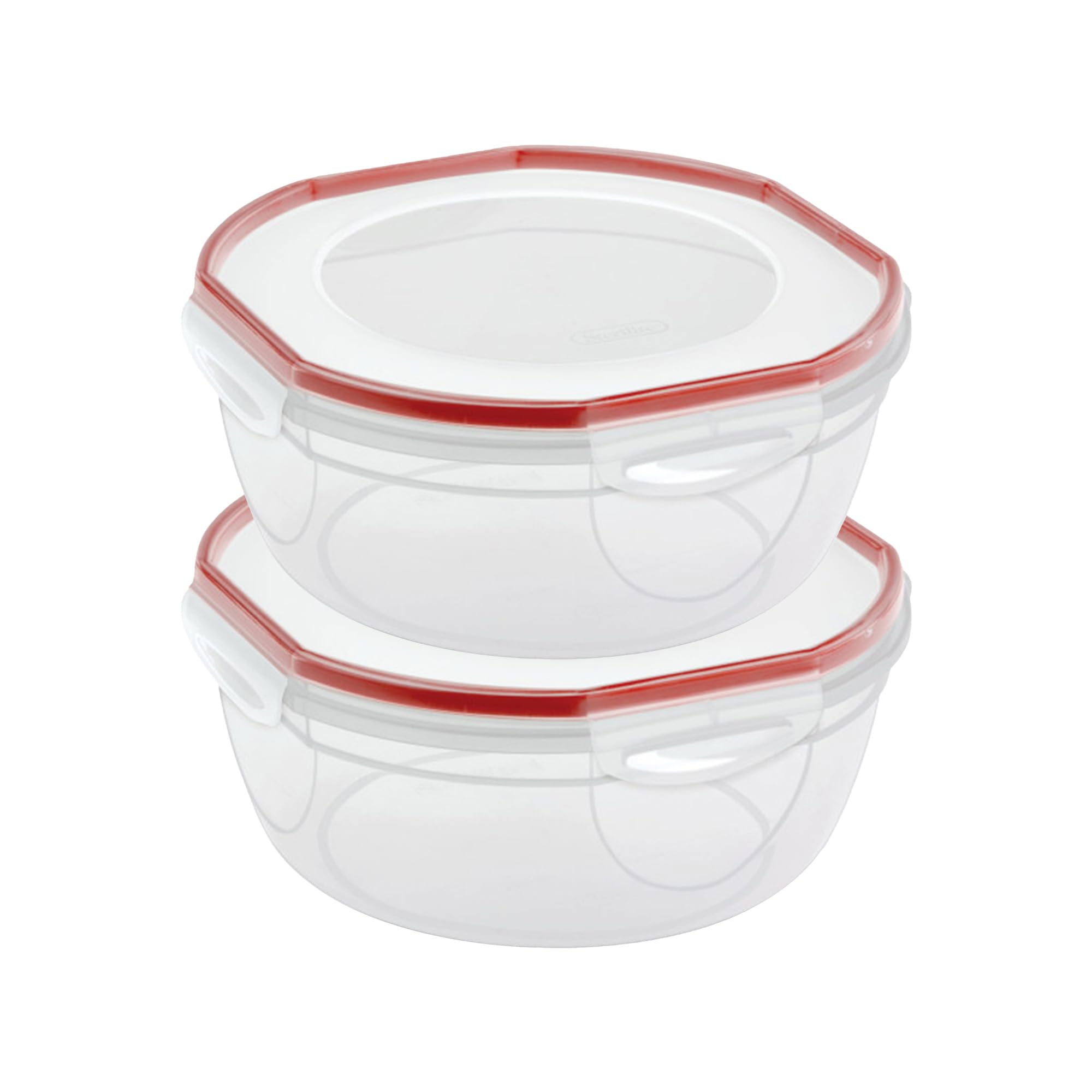SteriliteUltra-Seal 8.1 Qt Bowl, Large Airtight Food Storage Container, Latching Lid, Microwave and Dishwasher Safe, Clear With Red Gasket, 2-Pack