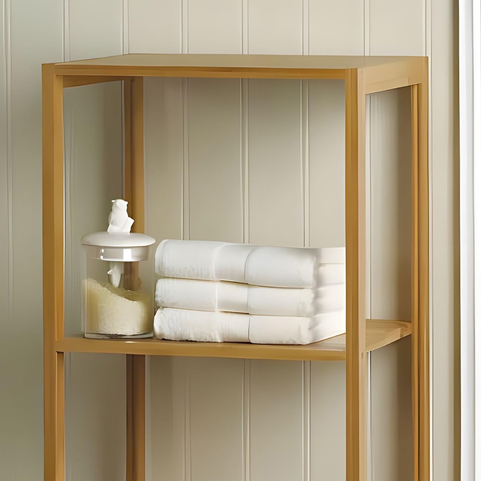 Bambus Wäschesammler mit Regal – 3‑Stufiges Badezimmerregal mit Wäschekorb – Naturholz und Stoff, Badregal mit Wäschekorb Bambus, Wäschetruhe, Wäschebehälter, Schrank für Bad & Haushalt