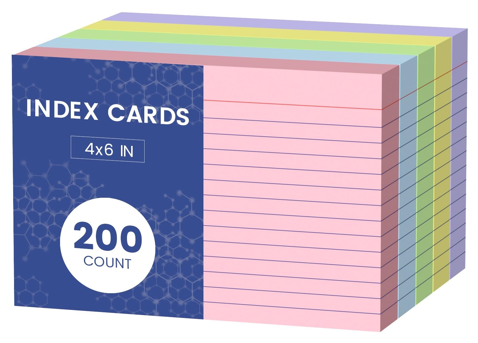 Colored Index Cards 4x6, 200 Count Note Cards 4x6, 5 Colors Flash Cards