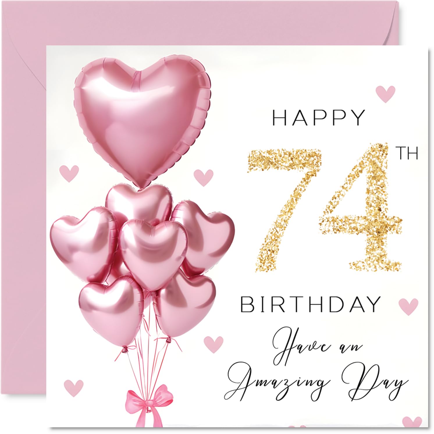 74th Birthday Cards for Women, Pink Glitter Balloons