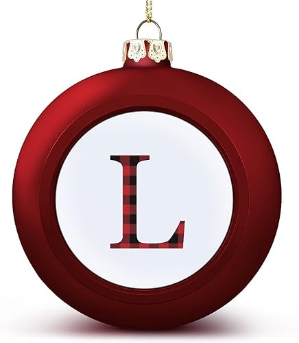 Decoración de letras iniciales, adorno de bola de Navidad, negro y rojo, búfalo a cuadros, letra L, adornos de Navidad, recuerdo de recuerdo, regalo