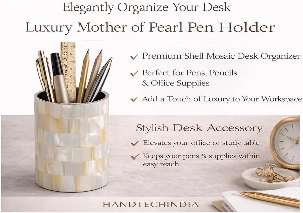 Toothbrush Holder Organizer Toothpaste Holder Makeup Brushes Cup Razors Holder Bathroom Countertop Organizer Essentials Mother of Pearl Bath Accessories Office Pen Holder (Pack of 2)