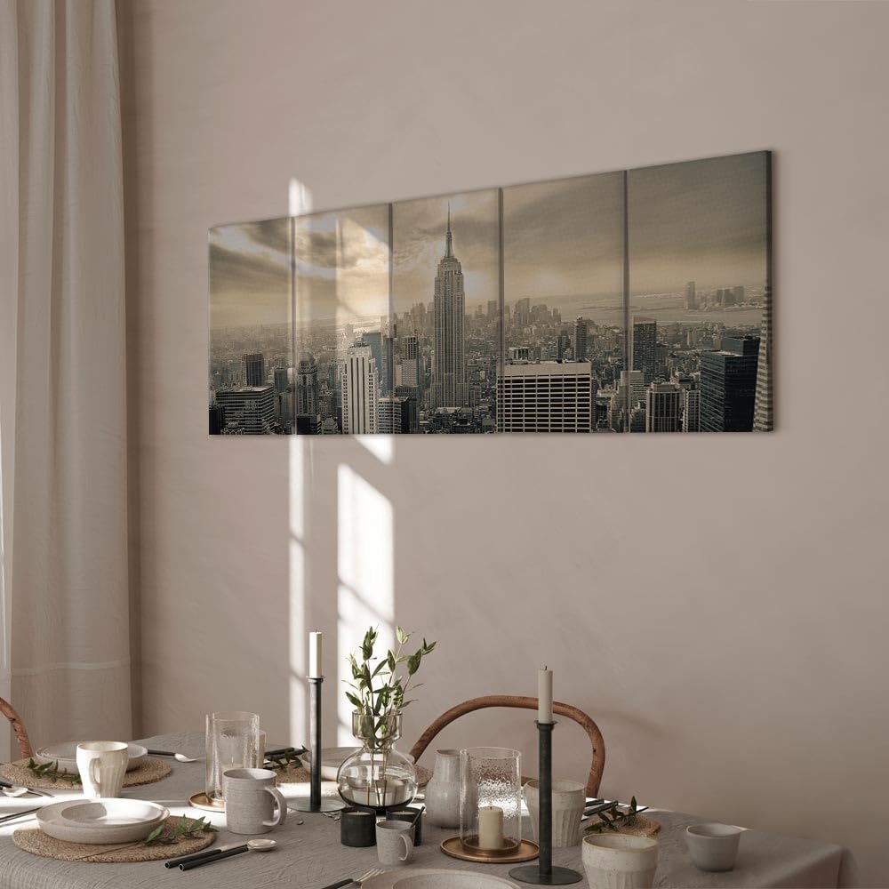 murando Quadro New York 225x90 cm 5 pezzi Stampa su tela XXL Immagini moderni Murale Fotografia Grafica Decorazione da parete Skyline NYC Citta City Manhattan d-B-0081-b-o