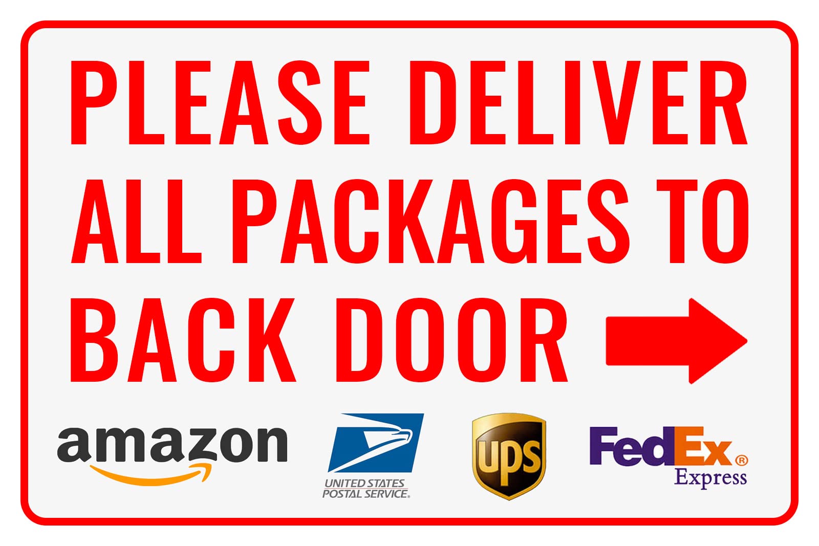 Preeklen Tin Sign 060 Please Deliver All Packages To Back Door Right Arrow Delivery Sign For Outdoor Use Metal Tin Sign 8X12 Inch
